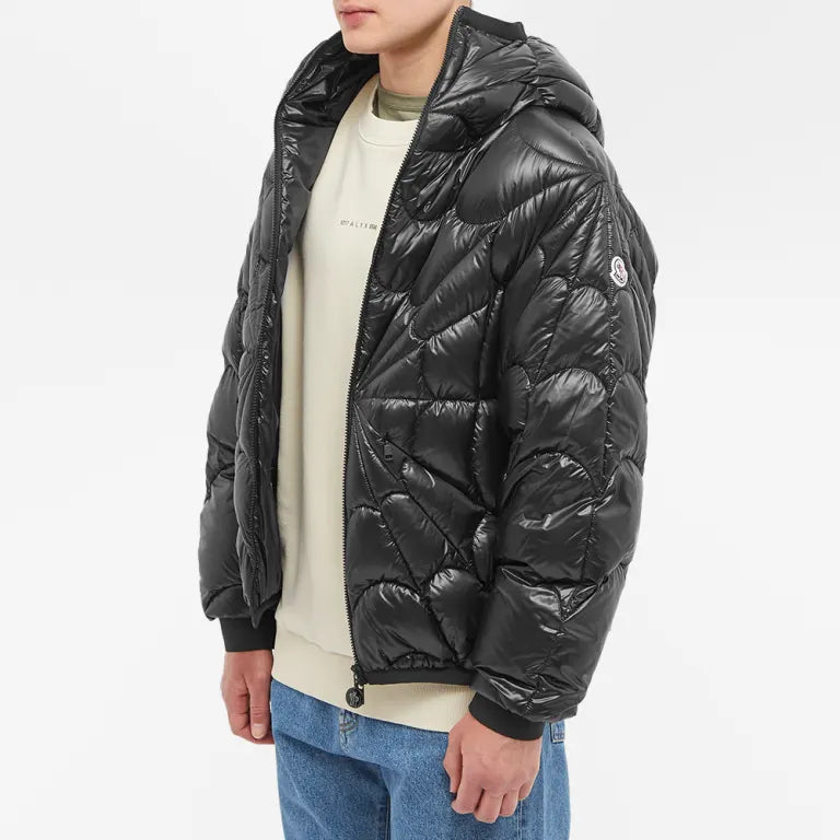 Moncler Black Radial Petal Quilt Hooded Down Jacket