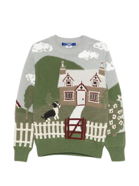 Junya Watanabe MAN embroidered-print crewneck cotton sweater