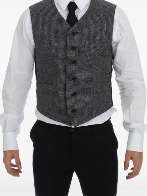 Dolce & Gabbana textured-finish V-neck waistcoat