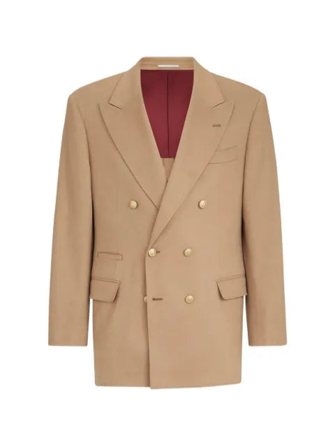 Brunello Cucinelli camel flannel one-and-a-half breasted Tailor blazer with metal buttons