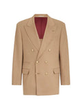 Brunello Cucinelli camel flannel one-and-a-half breasted Tailor blazer with metal buttons