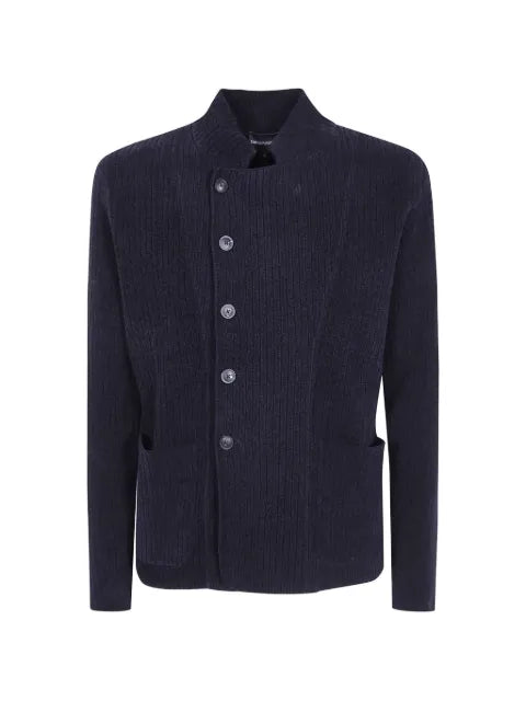 Emporio Armani signature Capsule Collection ribbed-knit jacket with an off-centre fastening