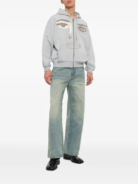 KidSuper Patchwork Face zip-up hoodie