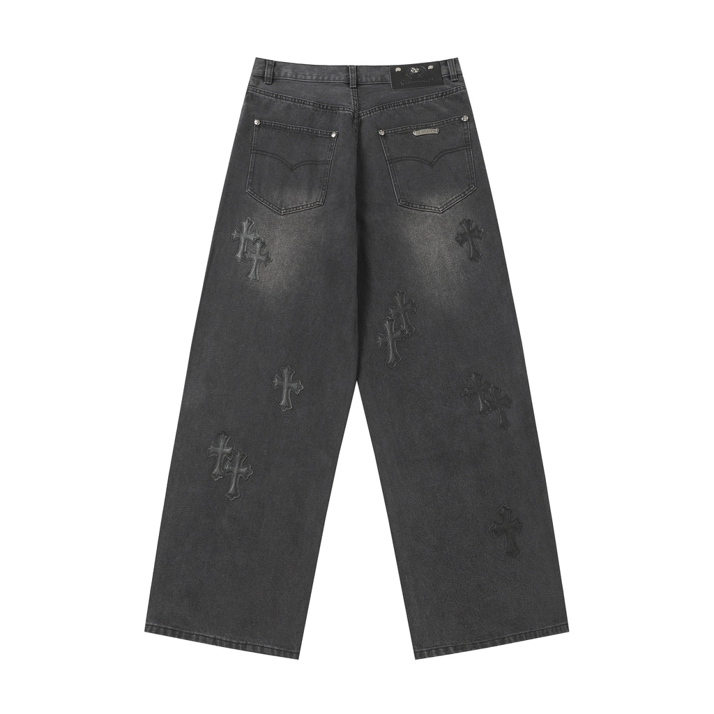 Chrome Hearts Black Cross Patch Grey Jeans