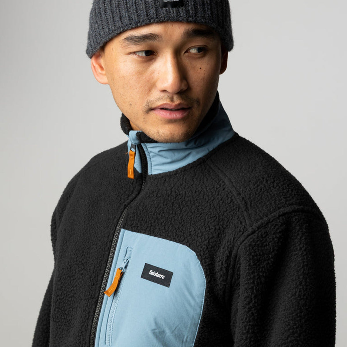 Finisterre Bolster Fleece Full Zip: Washed Black / Bay Blue