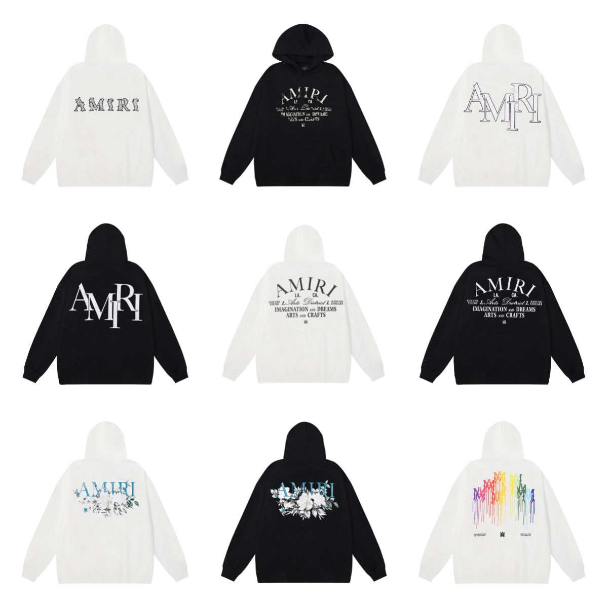 Amiri Multi‑Graphic Letter Logo Oversized Hoodie Streetwear Unisex