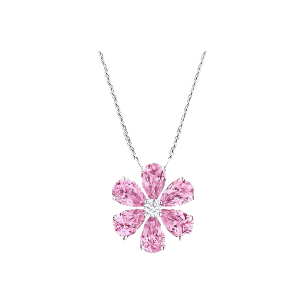 Harry Winston Style Six-Petal Floral Cubic Zirconia White-Gold-Plated Necklace