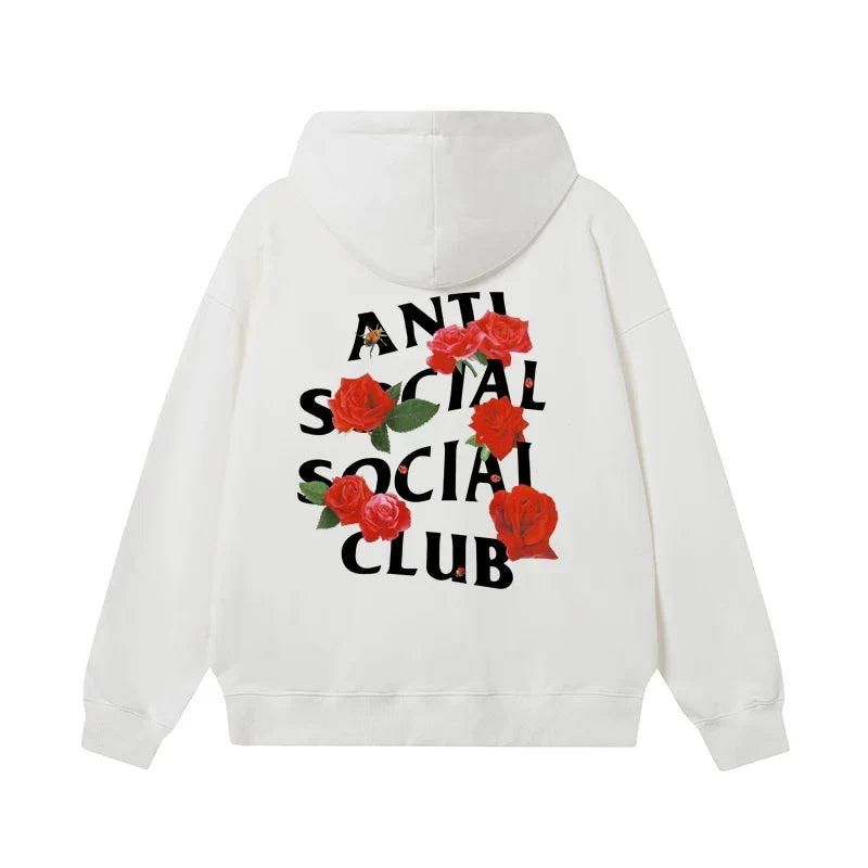 Anti Social Social Club Red Rose Graphic White Hoodie