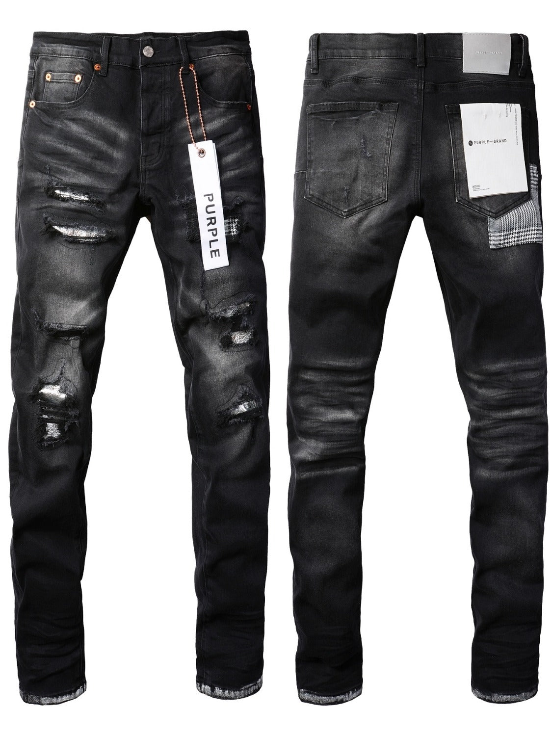 Purple Brand Men Stretch Skinny Ripped Printed Embroidered Denim Jeans