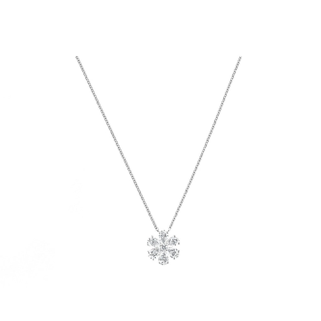 Harry Winston Style Six-Petal Floral Cubic Zirconia White-Gold-Plated Necklace
