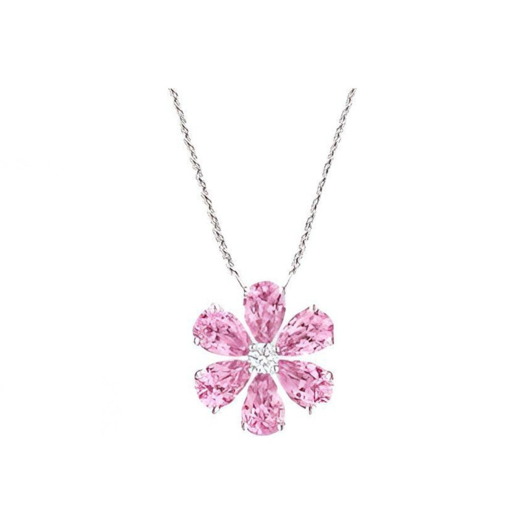 Harry Winston Style Six-Petal Floral Cubic Zirconia White-Gold-Plated Necklace