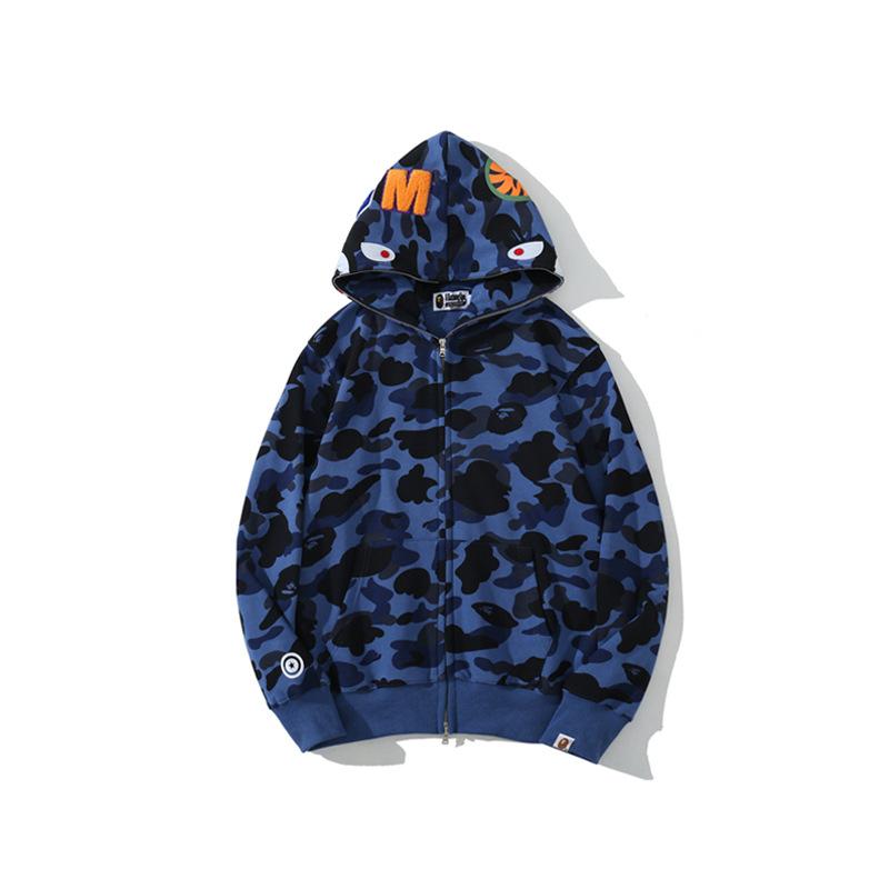 Bathing Ape Hoodie Autumn and Winter Shark Head Terry Sweater Men's and Women's Casual Camouflage Thin Sweater Baggy Coat