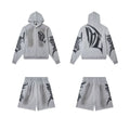 Mixed Emotion Grey Washed Graphic Zip Hoodie Short Set