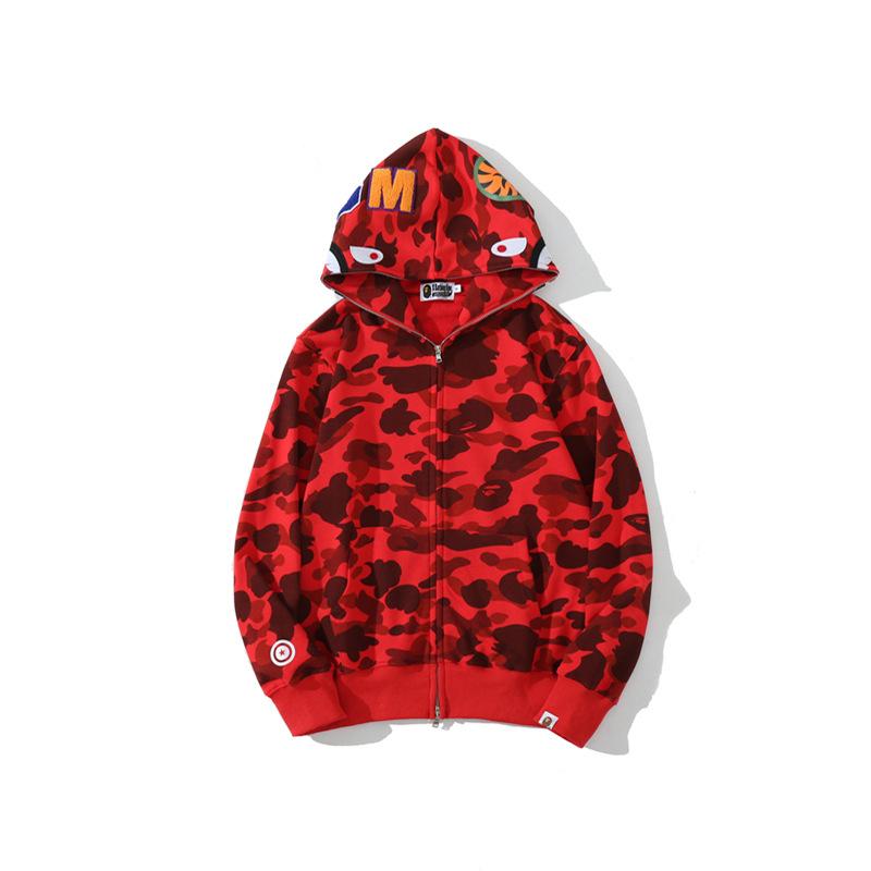 Bathing Ape Hoodie Autumn and Winter Shark Head Terry Sweater Men's and Women's Casual Camouflage Thin Sweater Baggy Coat