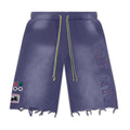 Vale Forever Distressed Frayed Hem Washed Purple Graphic Sweat Shorts