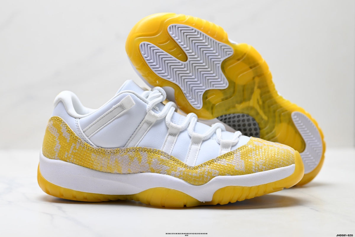 Air Jordan 11 Retro White and Yellow Snakeskin Unisex Sneakers Style 18