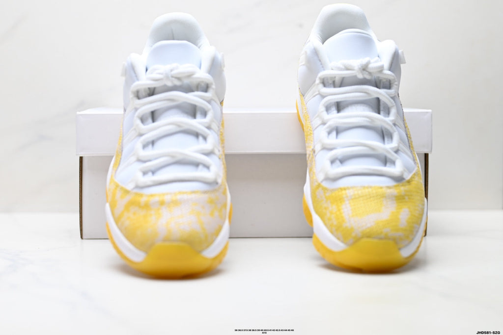 Air Jordan 11 Retro White and Yellow Snakeskin Unisex Sneakers Style 18