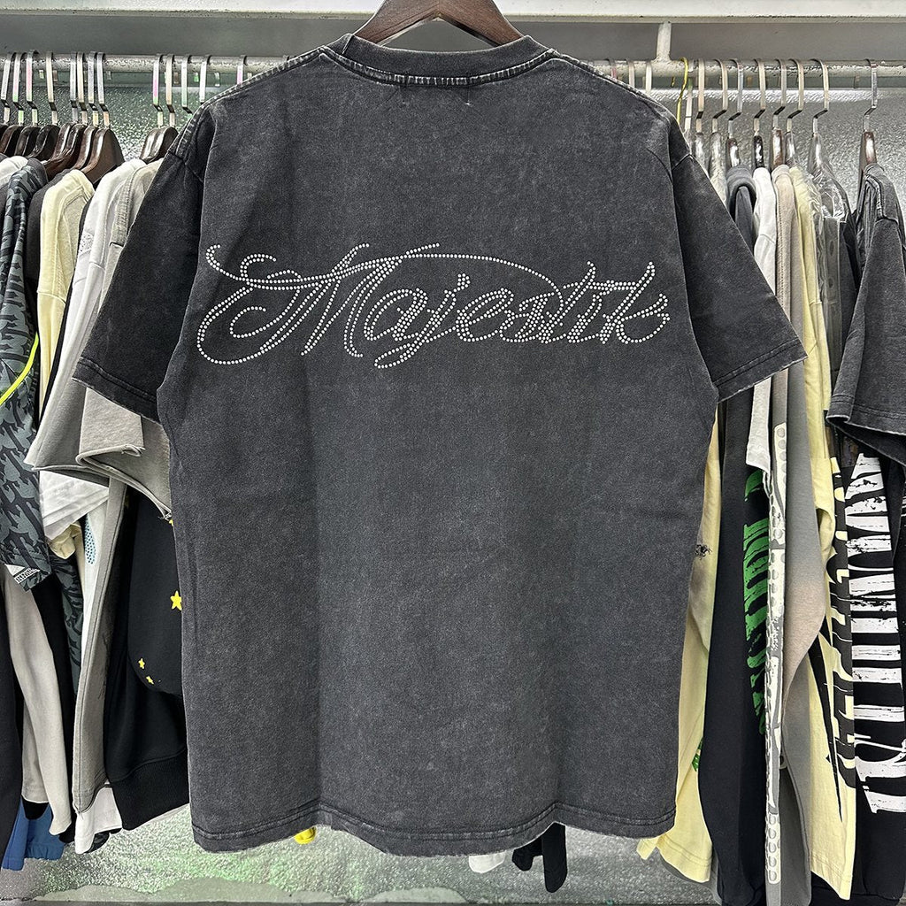 MAJESTIK Bulldog Rhinestone Graphic Cropped T-Shirt