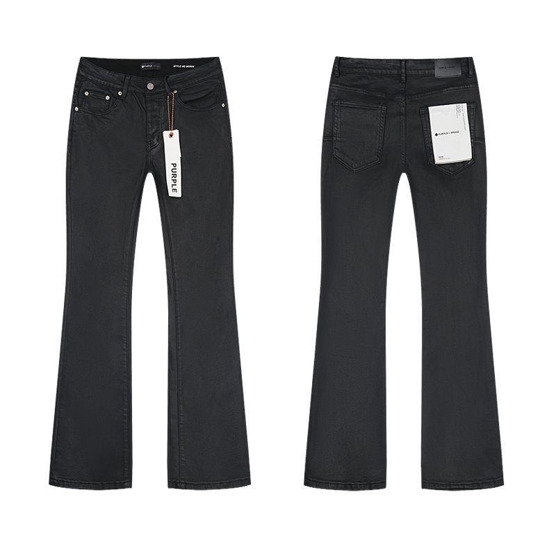 Purple Brand Black Coated-Look Bootcut Jeans