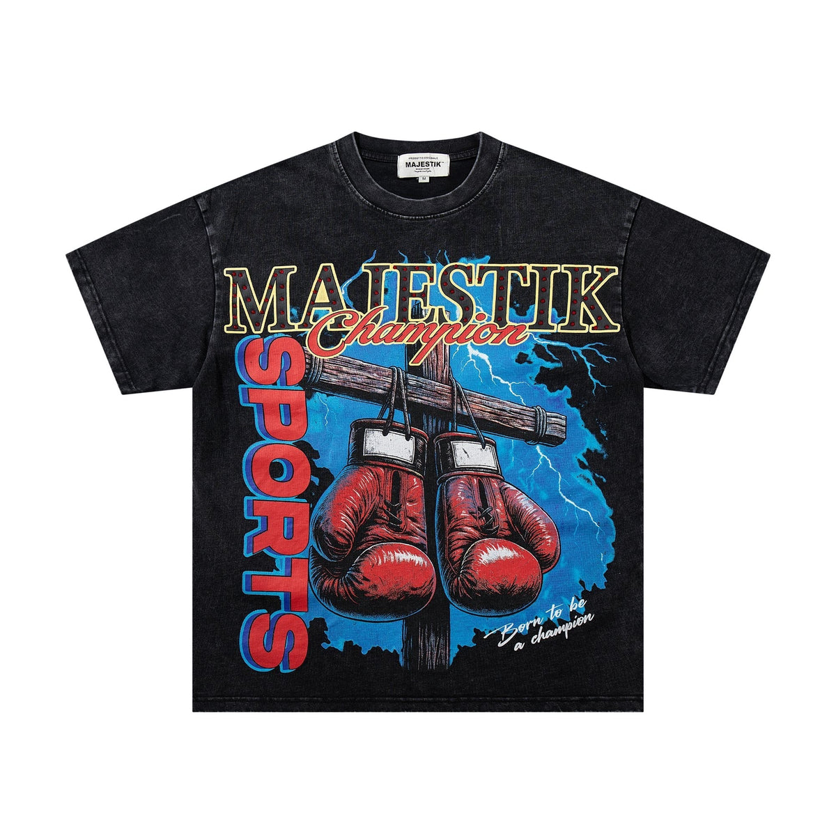 MAJESTIK Washed Black Boxing Graphic T-Shirt