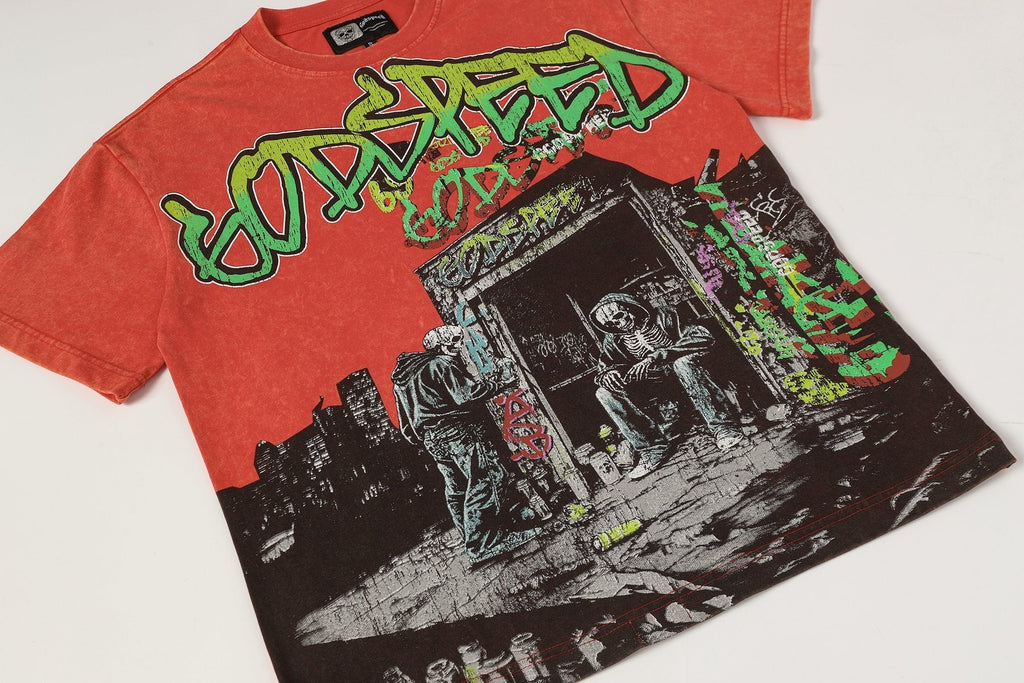 Godspeed Washed Red Skeleton Graphic T-Shirt