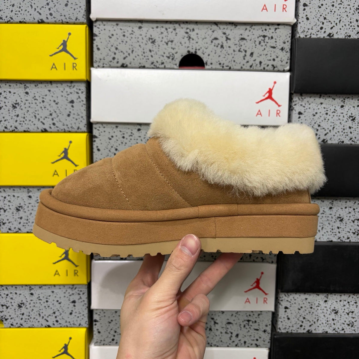 UGG Tazz Platform Slip-On Slipper – Suede Moccasin with Oversized Shearling Cuff & Platform Sole in Chestnut