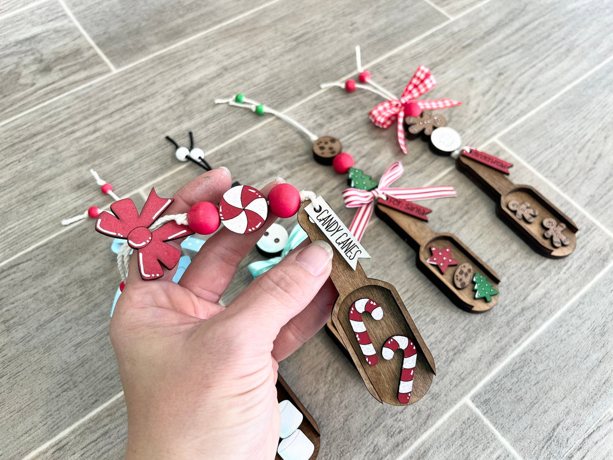 Winter Christmas Tiered Tray Wood Scoop File SVG, Glowforge Bead Garland, LuckyHeartDesignsCo