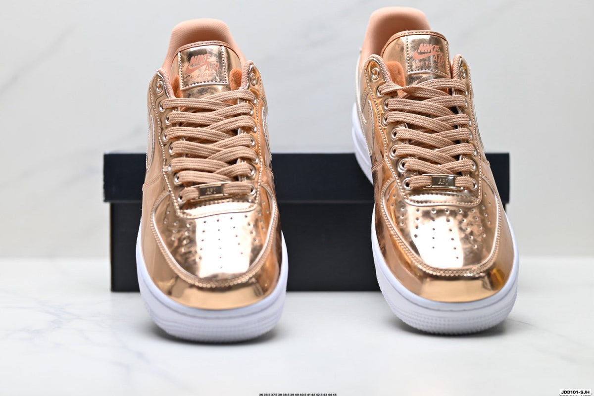 Nike Air Force 1 Low Rose Gold Metallic Unisex Sneakers Style 17