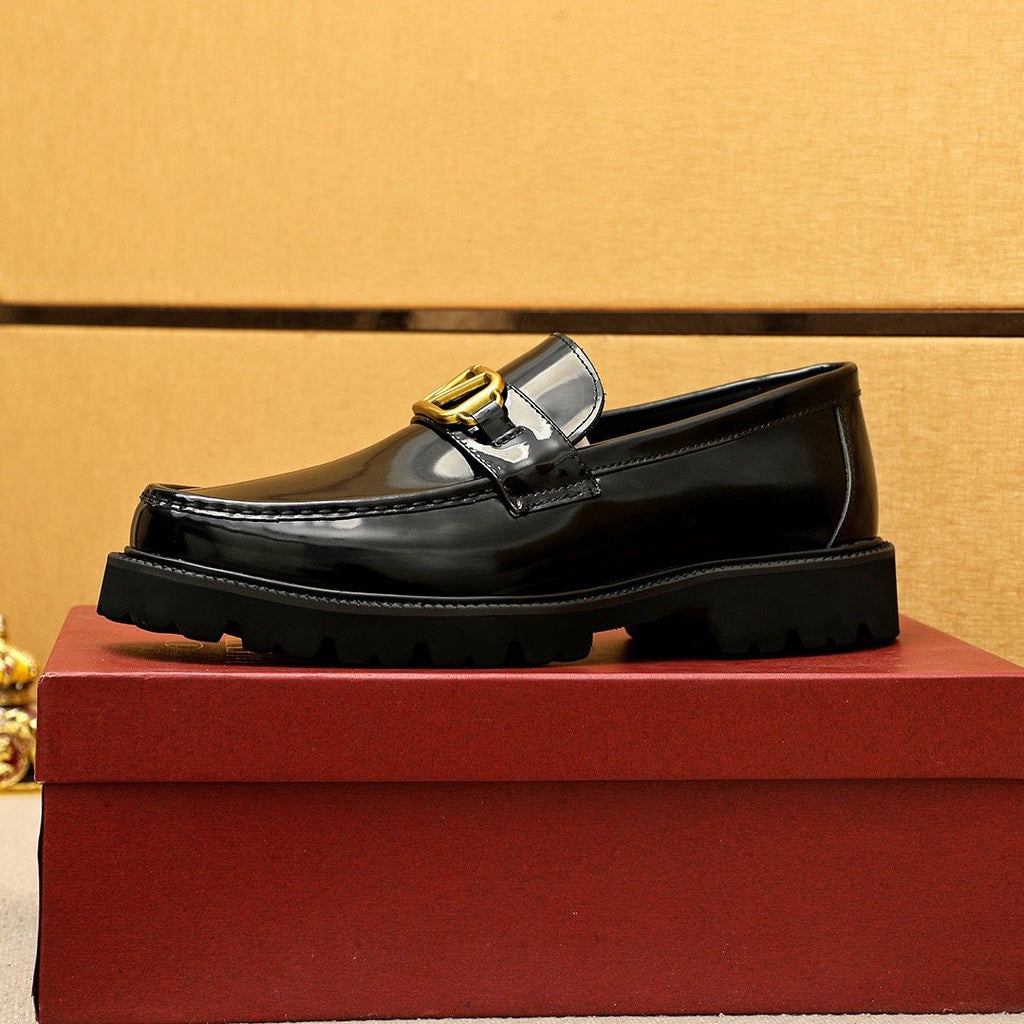 Valentino Black Buckle Lug Sole Loafers