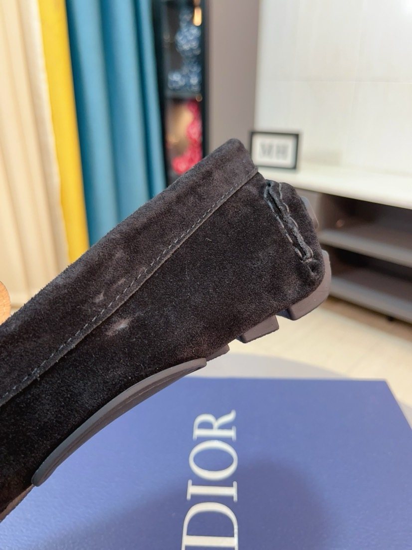 Dior Black Textured Slip-On Loafers