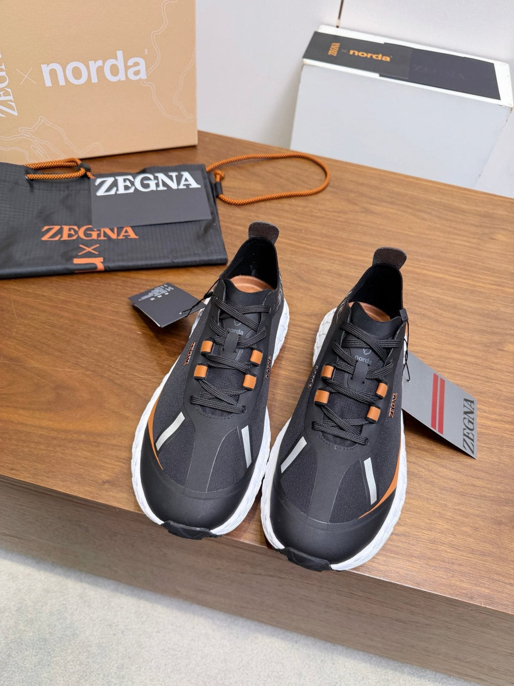 ZEGNA Black Orange Running Shoes