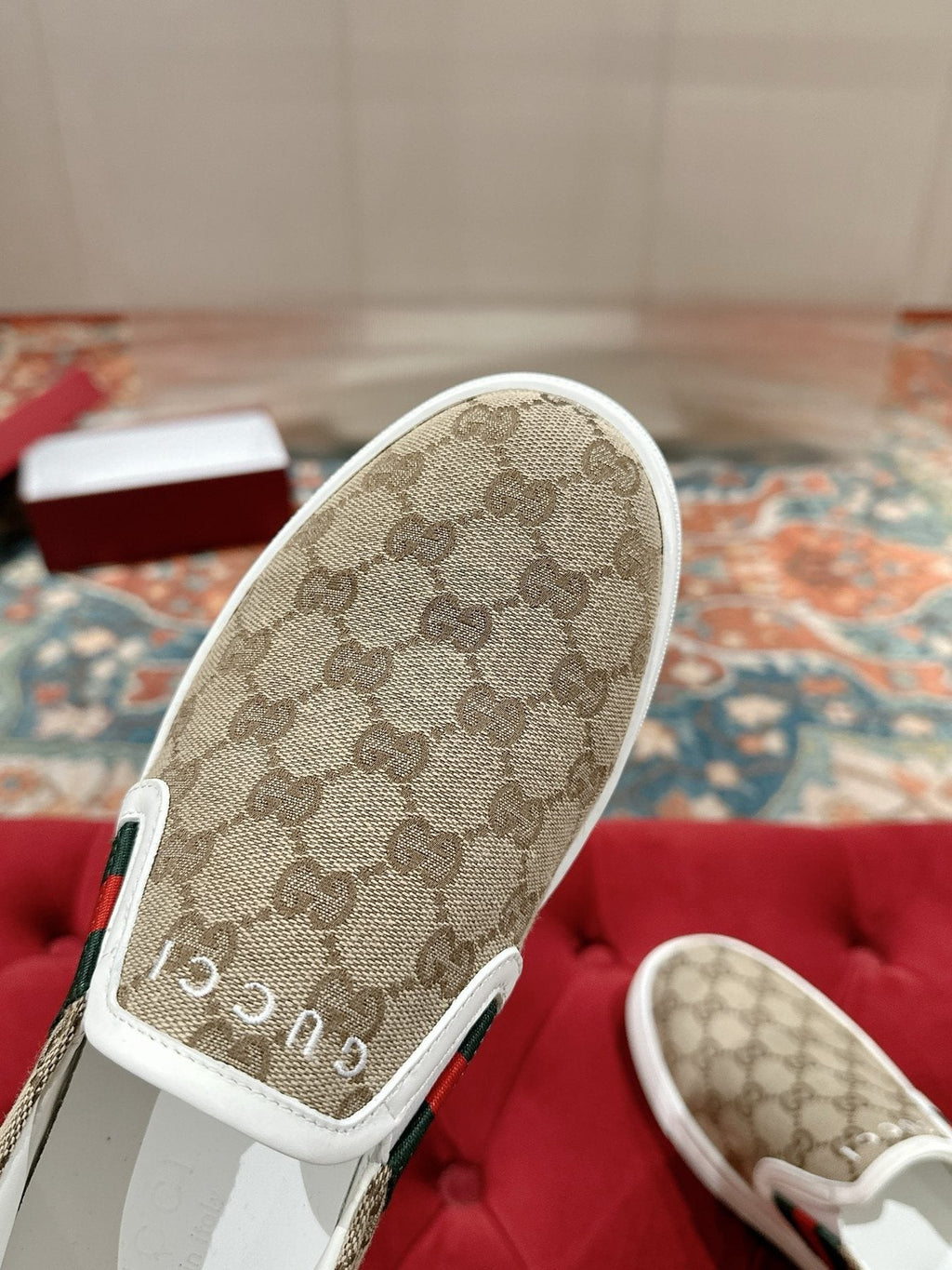 Gucci Men's Monogram Stripe Slip-On Sneakers