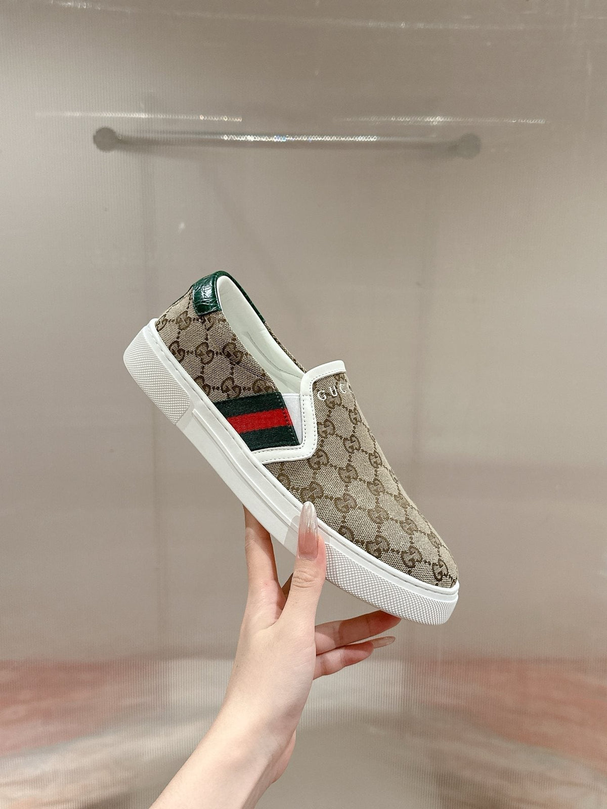 Gucci Men's Monogram Stripe Slip-On Sneakers