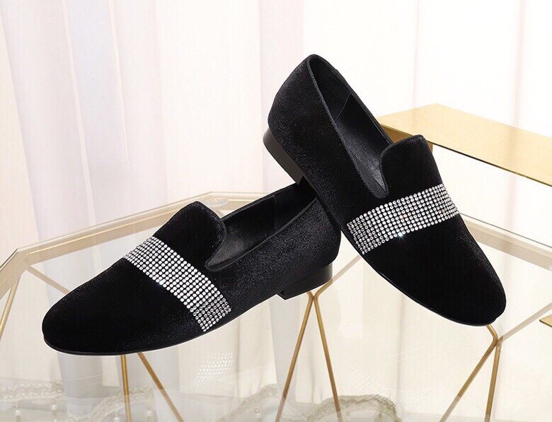 Giuseppe Zanotti Black Rhinestone Band Slip-On Loafers