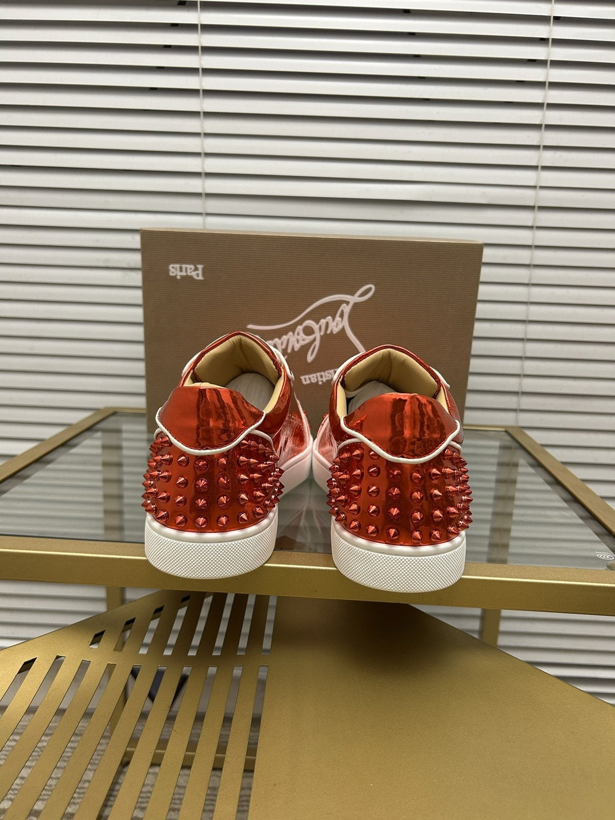 Christian Louboutin Metallic Red Studded Sneakers