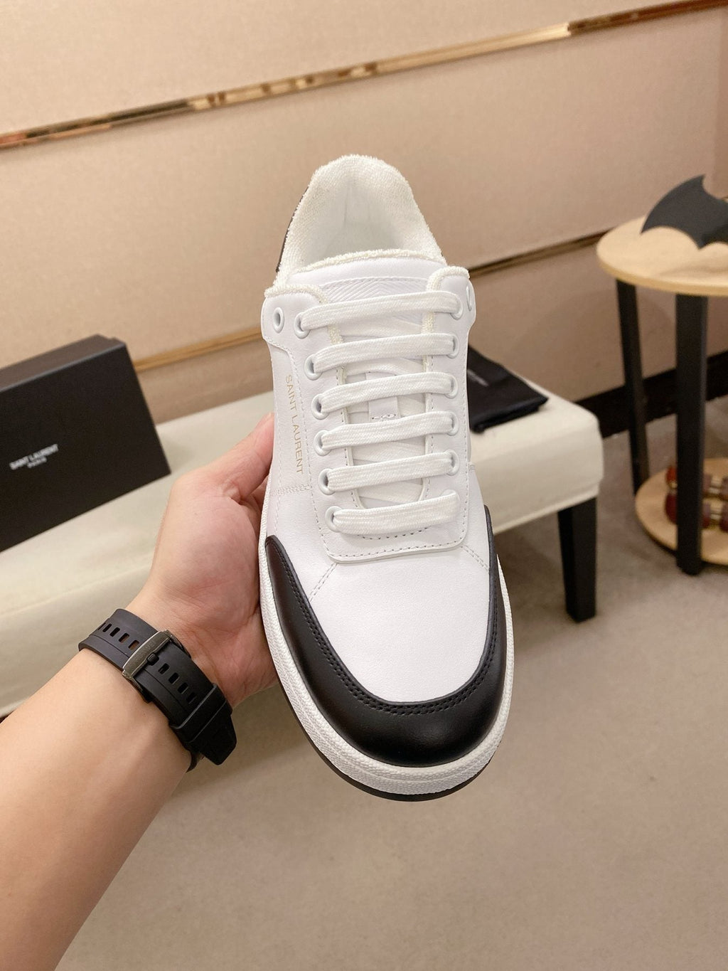 Saint Laurent White & Black Toe-Cap Sneakers