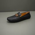 Men's Black Textured Loafers with Gold-Tone Ornament
