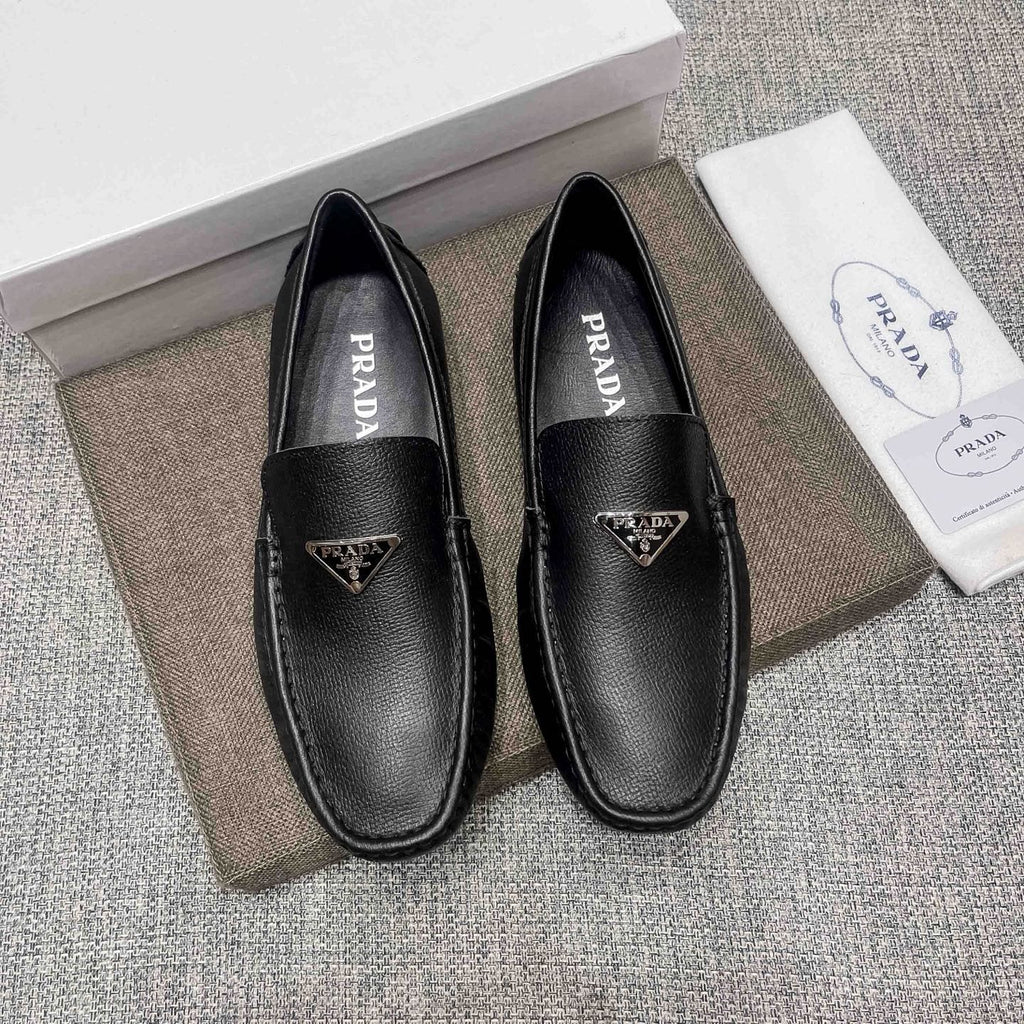 Prada Black Triangle Plaque Loafers