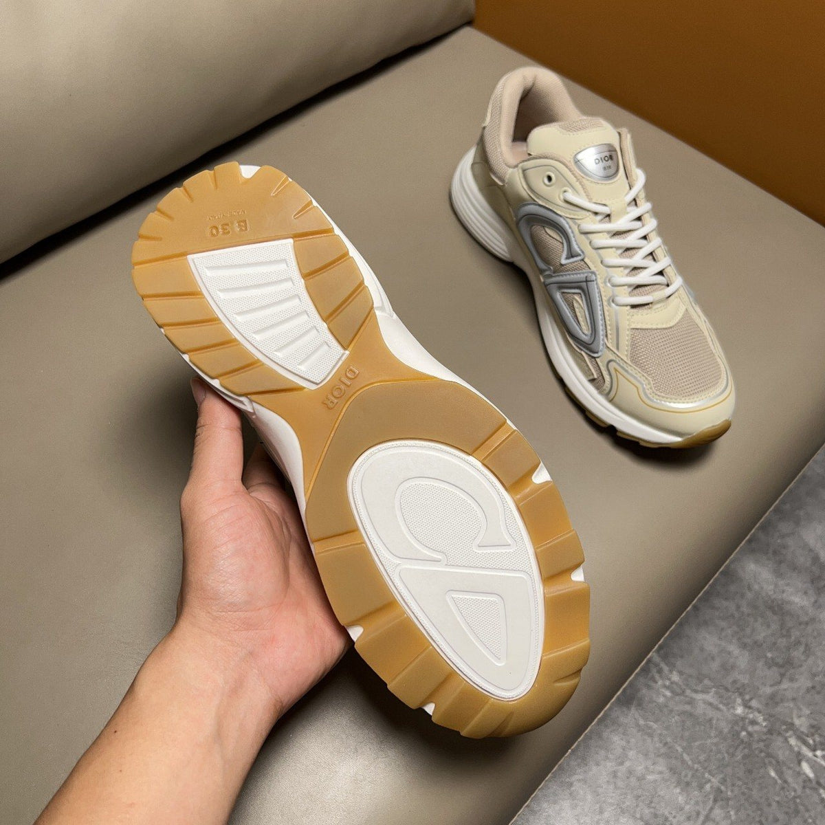 Dior B30 Cream and Gray Sneakers