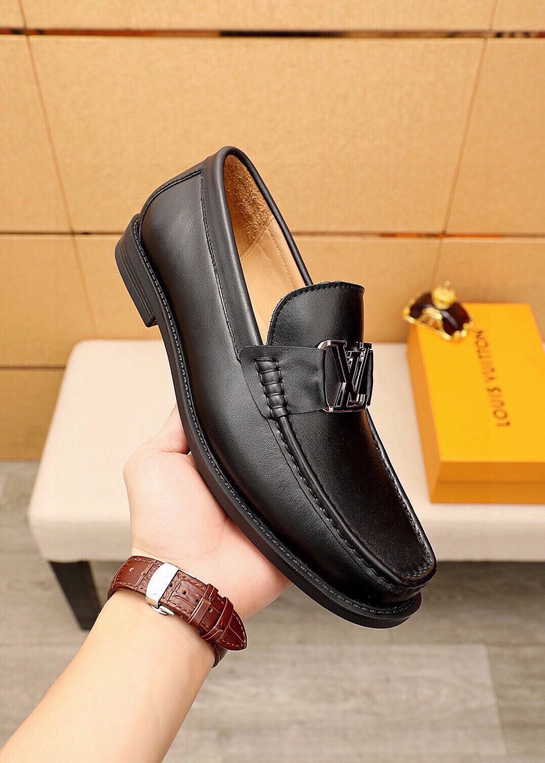 Louis Vuitton Black Metal-Detail Loafers