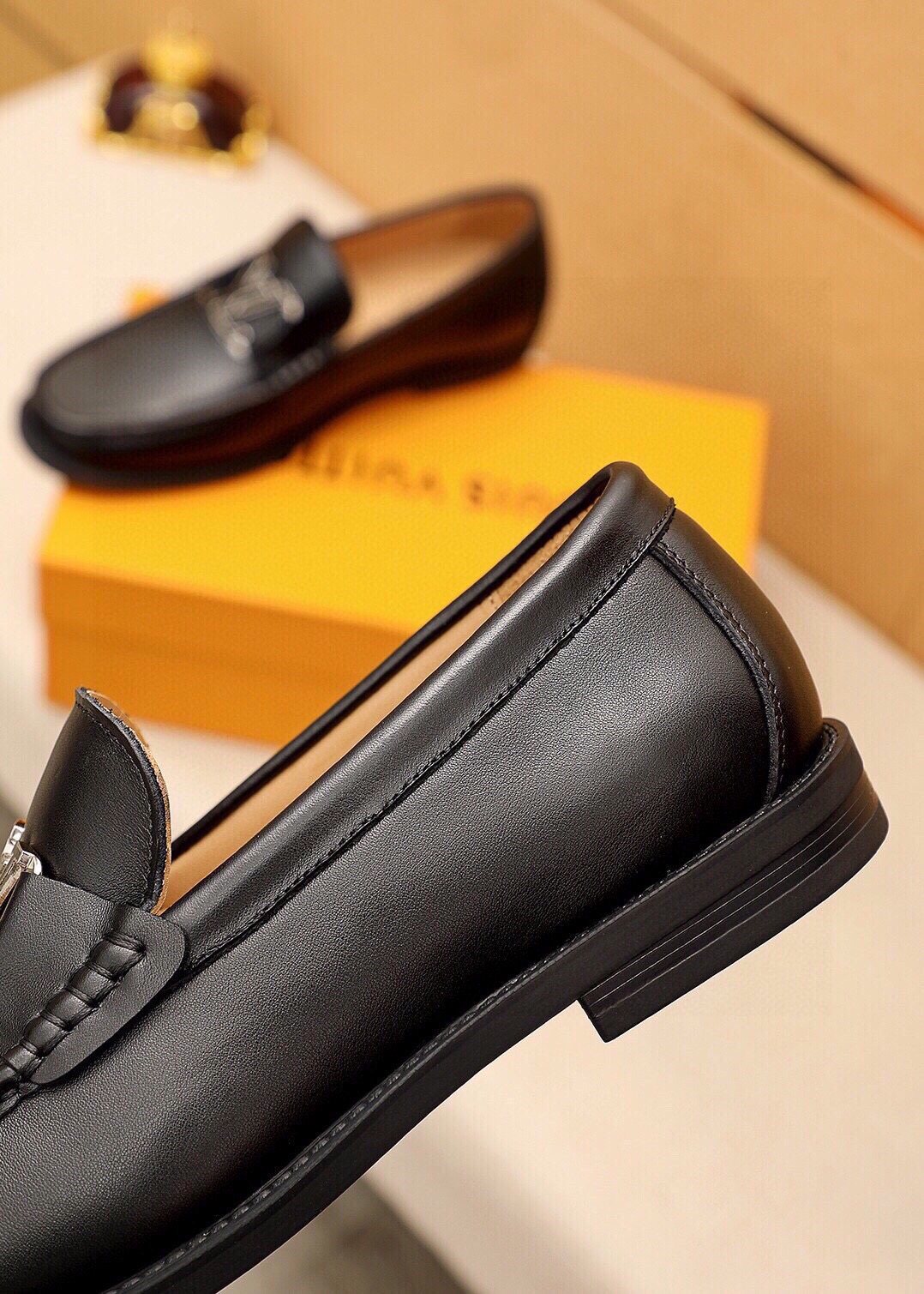 Louis Vuitton Black Metal-Detail Loafers