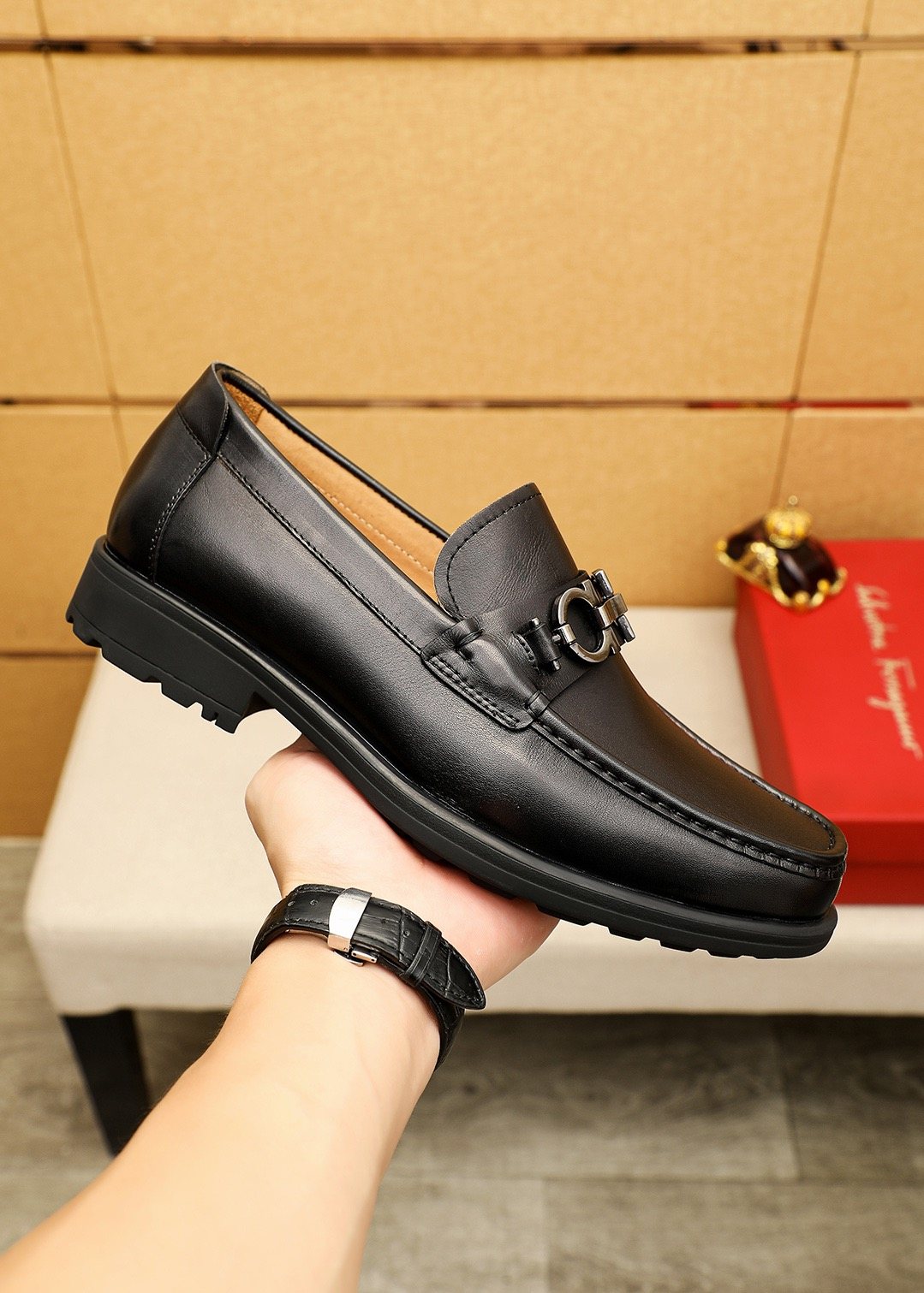 Ferragamo Black Bit Loafers
