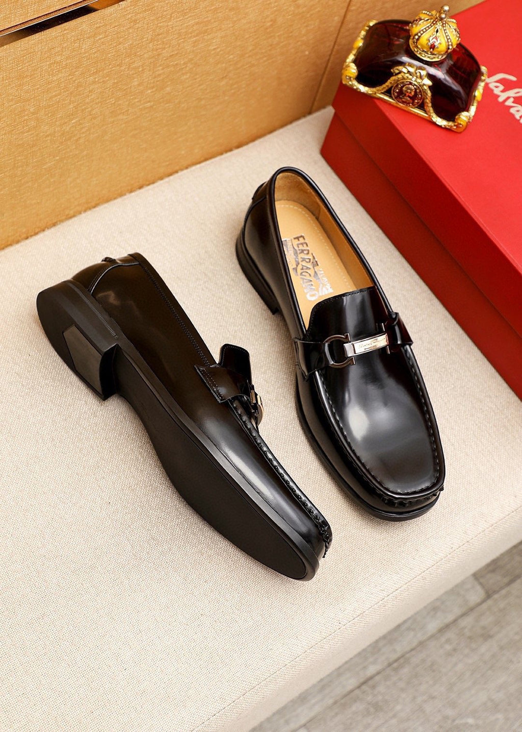 Ferragamo Black Buckle Leather Loafers - Silver-Tone Hardware