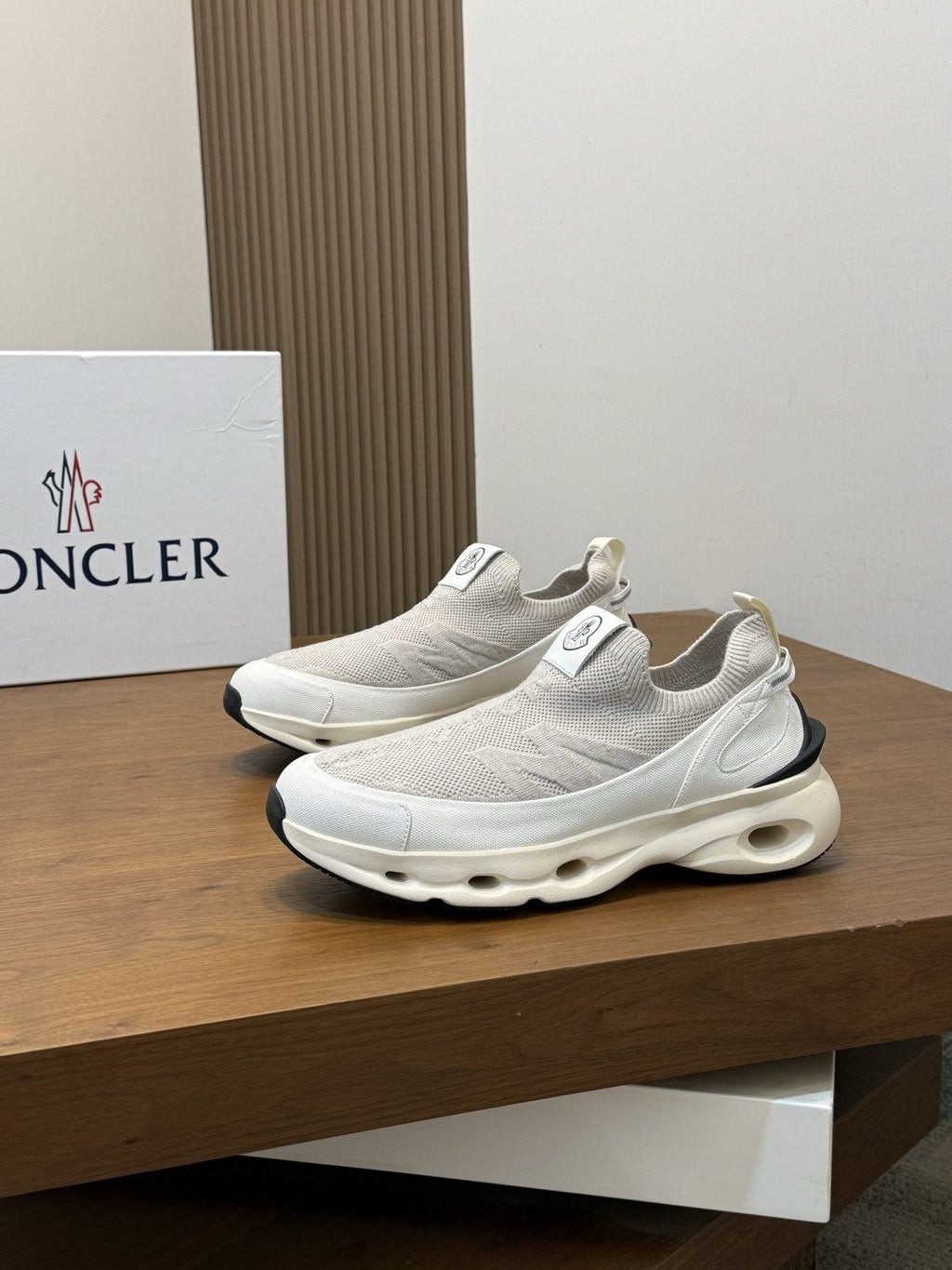 Moncler Men's Off-White Slip-On Sneakers