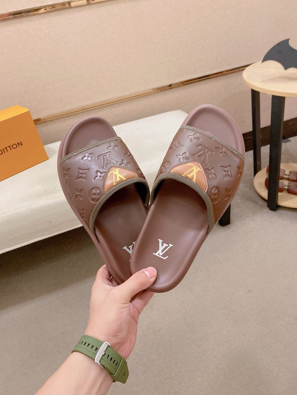Louis Vuitton Embossed Men's Slide Sandals - Molded Sole