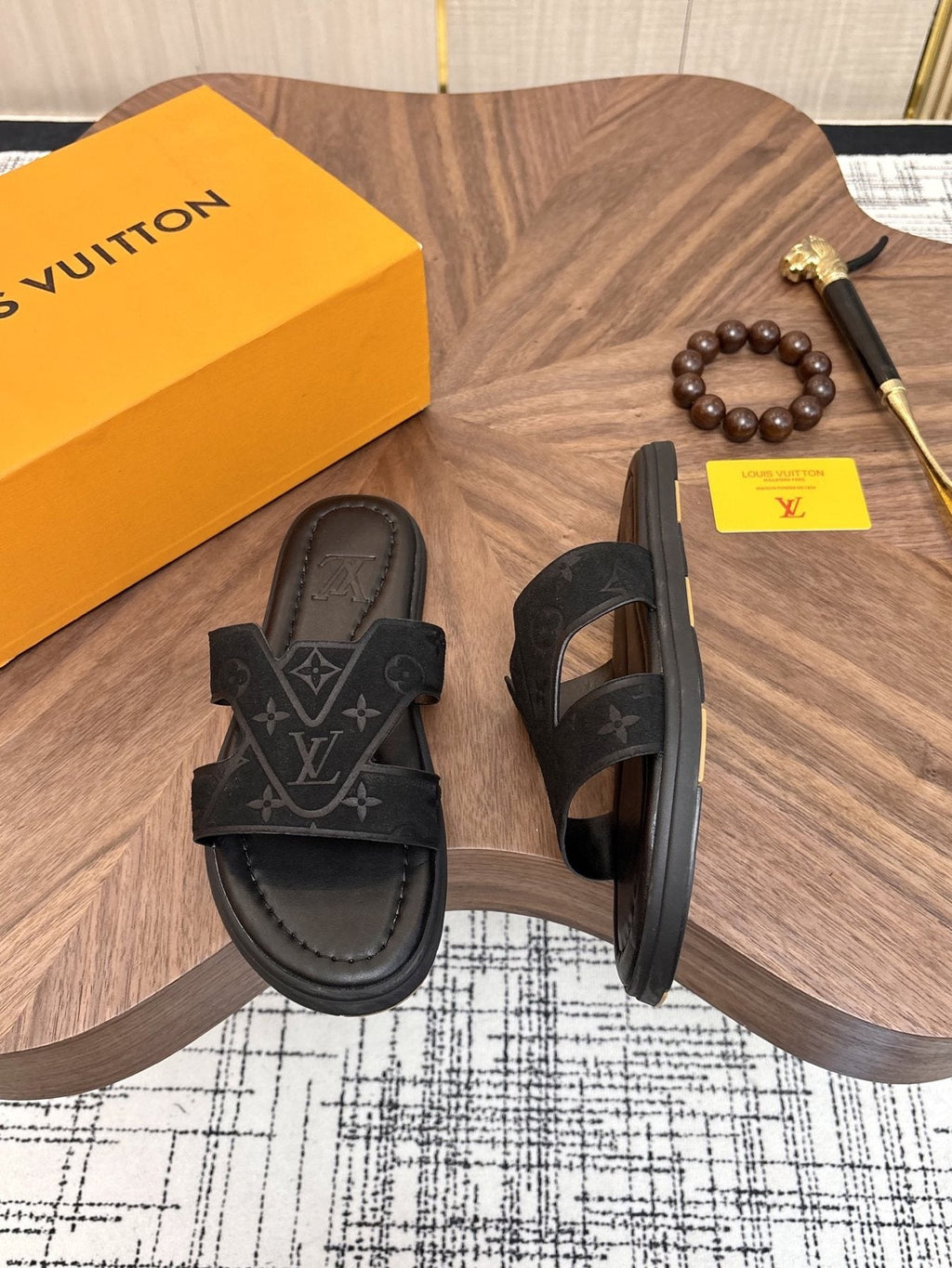 Louis Vuitton Monogram Slide Sandals - Black Contoured Footbed