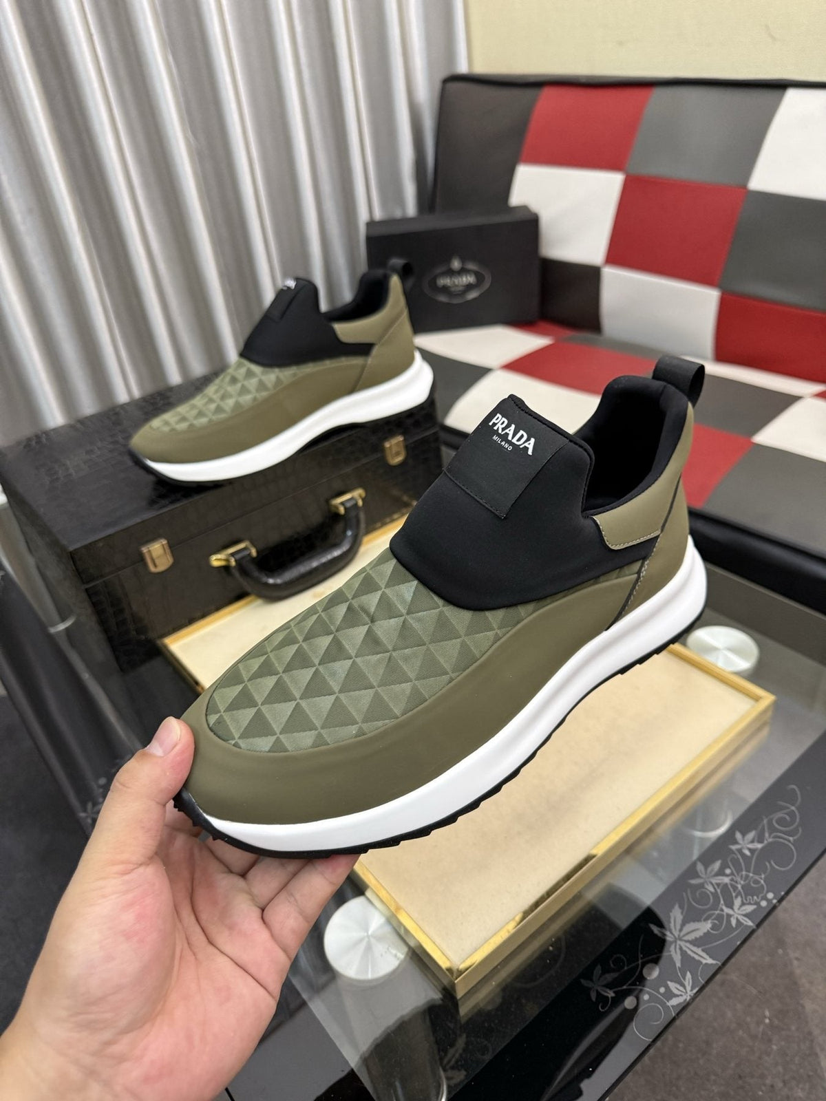 Prada Textured Slip-On Sneakers