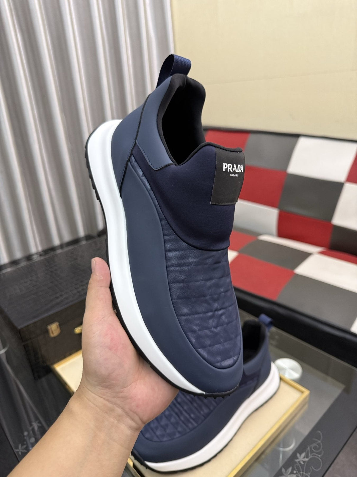 Prada Textured Slip-On Sneakers