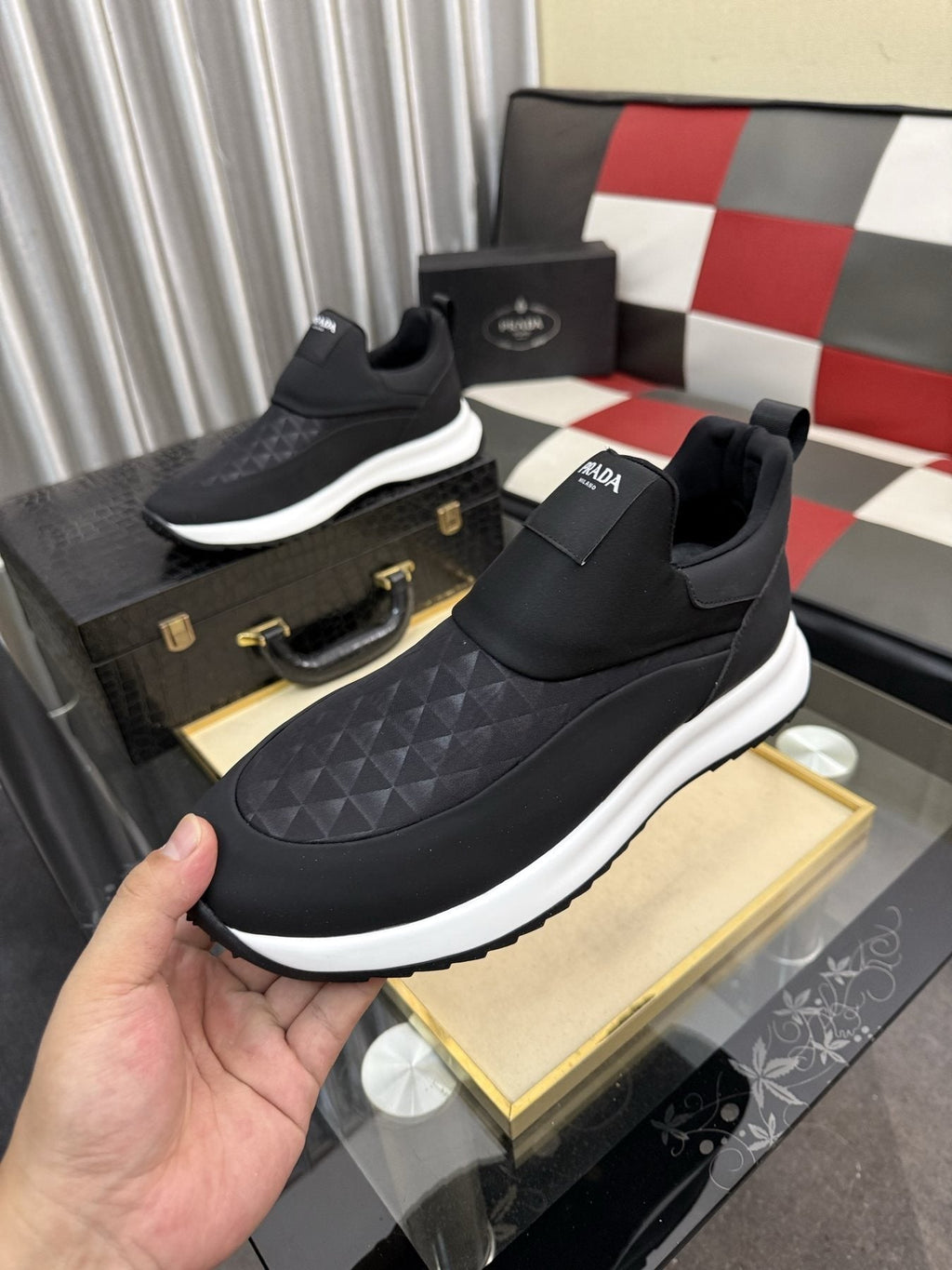 Prada Textured Slip-On Sneakers
